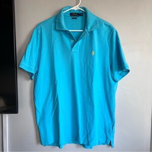 Polo Ralph Lauren Short Sleeve Polo Shirt Bright Blue Yellow Pony Logo L